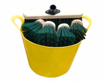 Bucket of 11in Stiff Green PVC Bristle Brush Heads With Sockets